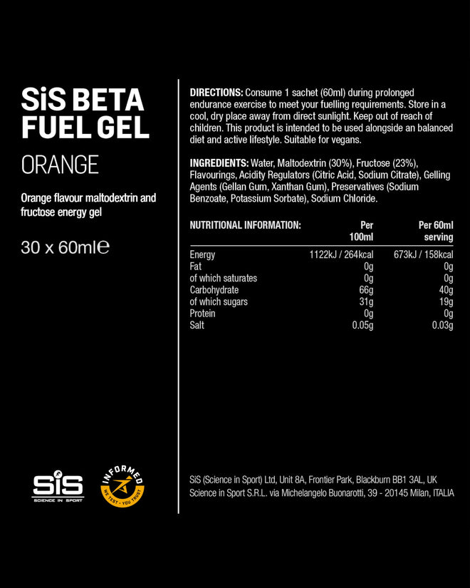 Science in Sport Beta Fuel Gel | Easily Digestible & Quick Carbohydrates, Dual Source Energy Gel | 40g Carbs for Energy | Vegan, Gluten Free, Dairy Free, Nut Free | 60 mL (Orange) 🍁 All In One Marketplace Canada
