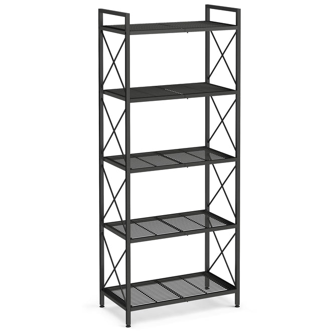 SONGMICS 5-Tier Metal Storage Rack, Shelving Unit with X Side Frames, Dense Mesh, 12.6 x 23.6 x 57.3 Inches, for Entryway, Kitchen, Living Room, Bathroom, Industrial Style, Ink Black UBSC165B01 🍁 All In One Marketplace Canada