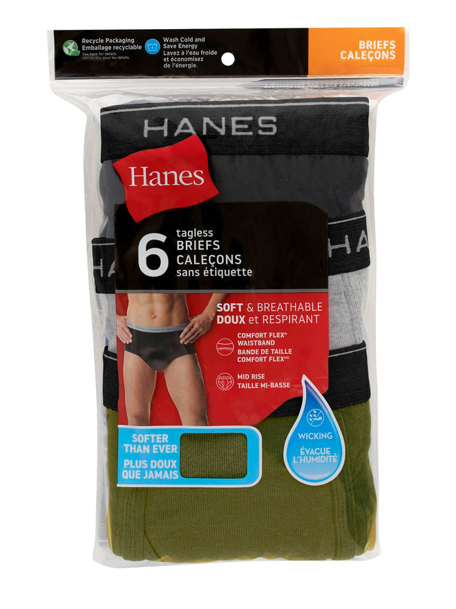 Hanes Mens 6-pack Exposed Waistband Mid-rise Briefs-underwear, White/Black, X-Large US 🍁 All In One Marketplace Canada