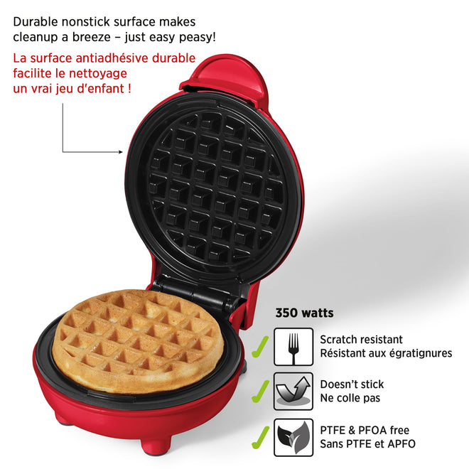 Starfrit Electric Mini Waffle Maker - 4" Non-Stick Cooking Surface - Easy to Use & Clean - Red - 350W 🍁 All In One Marketplace Canada