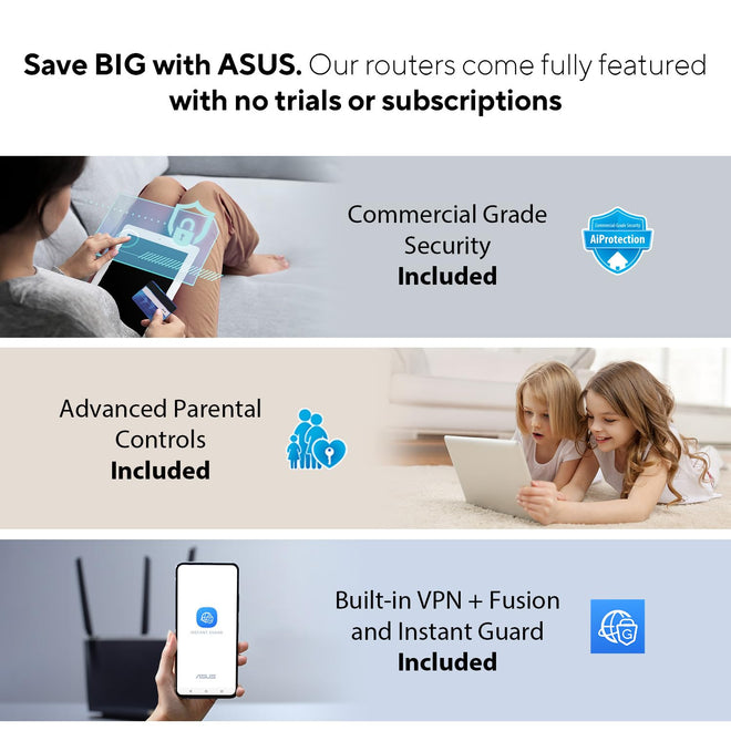 ASUS RT-AX1800S Dual Band WiFi 6 Extendable Router, Subscription-Free Network Security, Parental Control, Built-in VPN, AiMesh Compatible, Gaming & Streaming, Smart Home 🍁 All In One Marketplace Canada