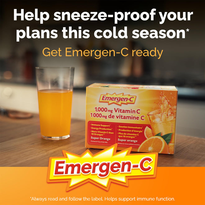Emergen-C® Super Orange (30 Count), 1000mg Vitamin C / Electrolytes / B Vitamins Mineral Supplement 🍁 All In One Marketplace Canada