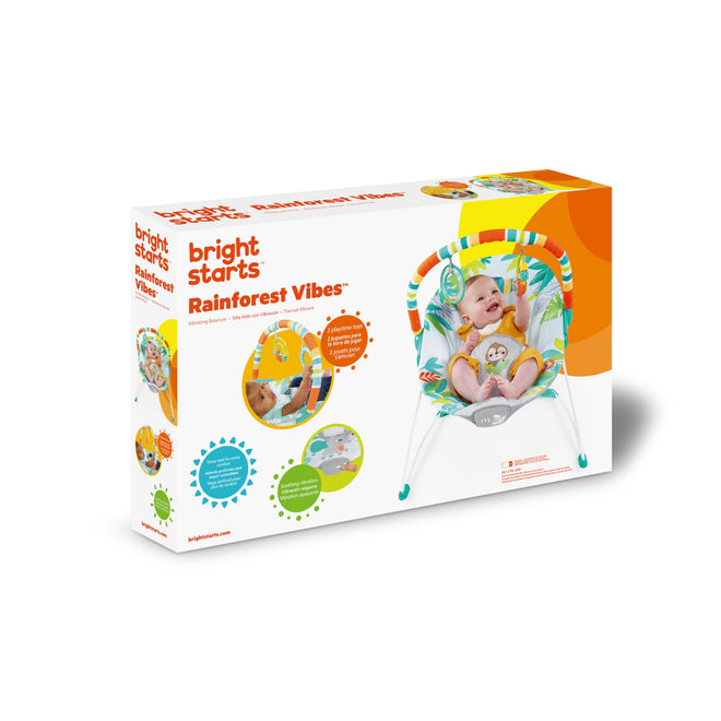 Bright Starts Rainforest Vibes 3-Point Harness Vibrating Baby Bouncer with -Toy bar 🍁 All In One Marketplace Canada
