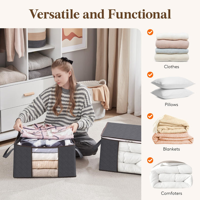 Lifewit 6 Pack Clothes Storage Bags, Foldable Fabric Closet Storage Containers and Organization, Underbed Lidded Storage Bins for Clothing, Blankets with Reinforced Handle, Sturdy Zipper, Clear Window 🍁 All In One Marketplace Canada