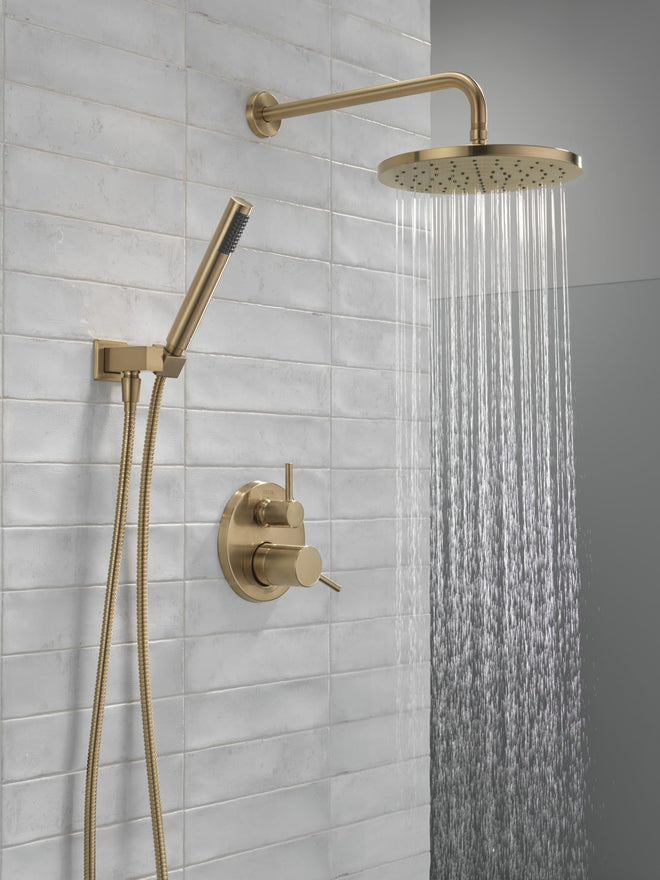Delta Faucet Modern Raincan 2-Setting Round Shower System Including Rain Shower Head and Handheld Spray Gold, Rainfall Shower System Gold, Shower Valve and Trim Kit, Champagne Bronze 342702-CZ 🍁 All In One Marketplace Canada