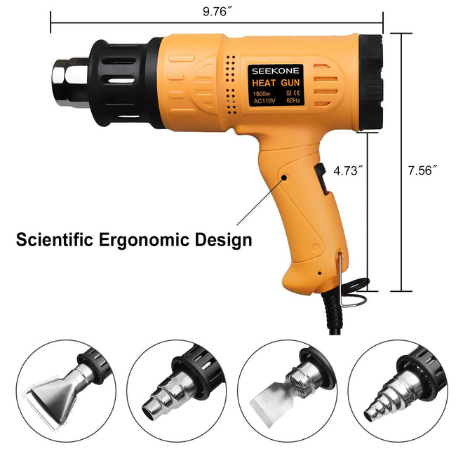 SEEKONE Heat Gun 1800W 122℉-1202℉（50℃- 650℃）Fast Heating Heavy Duty Hot Air Gun Kit Variable Temperature Control Overheat Protection with 4 Nozzles for Crafts, Shrinking PVC, Stripping Paint(5.2FT) 🍁 All In One Marketplace Canada