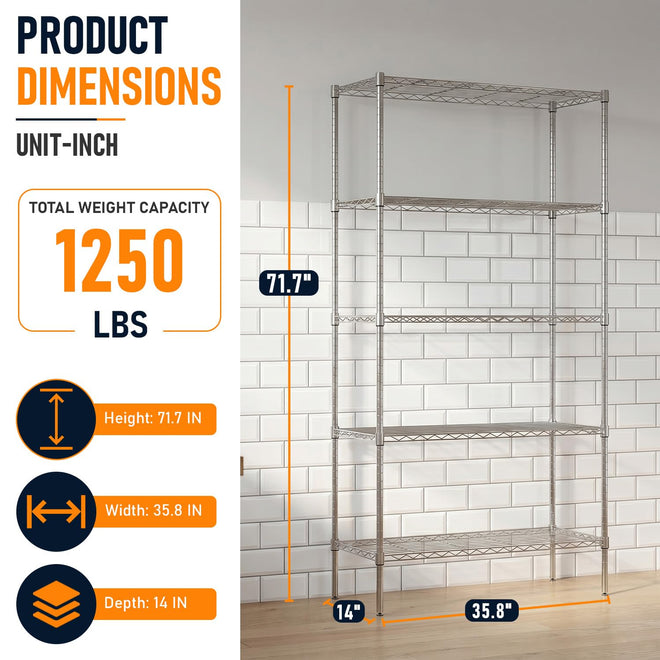 FDW Storage Shelves,Wire Shelving Unit Metal Shelves Heavy Duty Layer Rack Storage Rack Adjustable Utility (Chrome, 36"x 14"x 72") 🍁 All In One Marketplace Canada