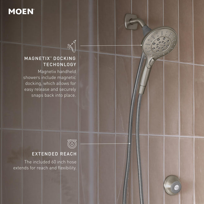 Moen 26112SRN Engage Magnetix Six-Function 5.5-Inch Handheld Showerhead with Magnetic Docking System, Spot Resist Brushed Nickel 🍁 All In One Marketplace Canada