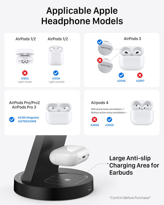 Anlmz 3 in 1 Charging Station for iPhone, Wireless Charger for iPhone 17 16e 16 15 14 13 12 11 X Pro Max & Apple Watch - Wireless Charging Station for AirPods 4 3 Pro 🍁 All In One Marketplace Canada