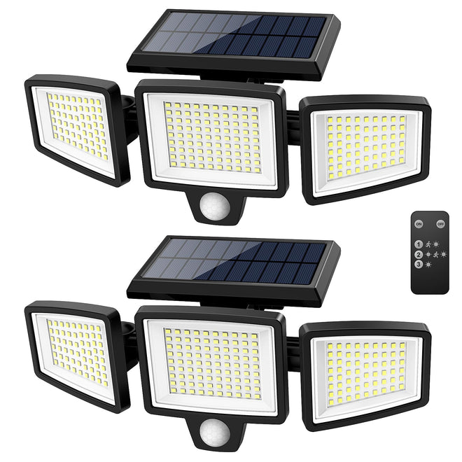 Solar Motion Sensor Outdoor Lights - 2500LM Bright LED Security Flood Light - Adjustable 3 Head Night Lighting Solar Powered IP65 Waterproof with Remote for Outside Garage Yard 🍁 All In One Marketplace Canada