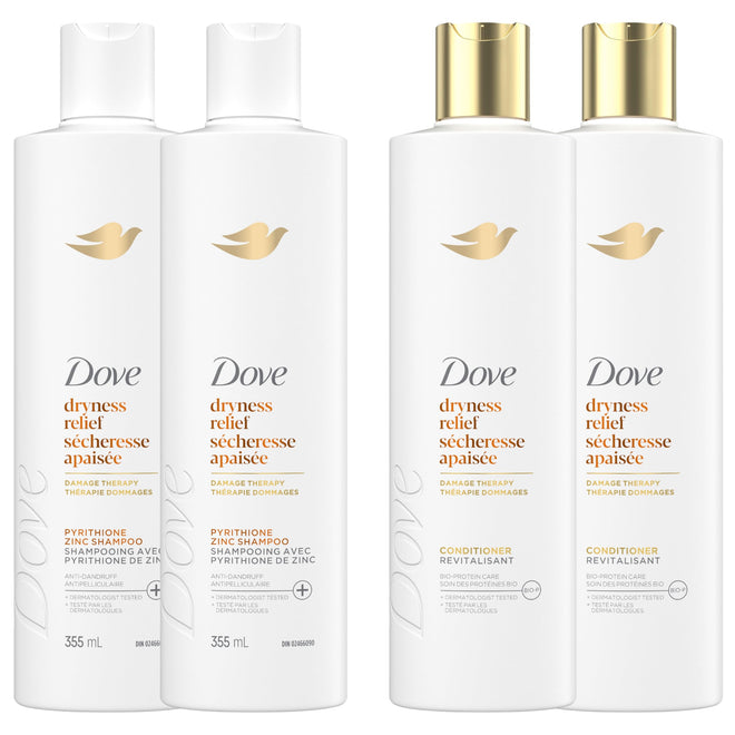 Dove Dryness Relief Damage Therapy Shampoo & Conditioner, 355mL, 4-Pack 🍁 All In One Marketplace Canada