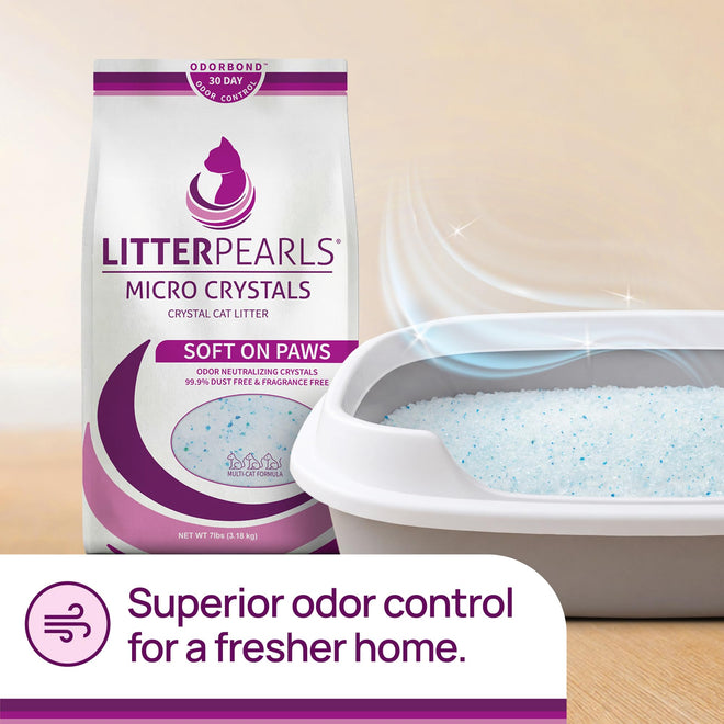 Litter Pearls Micro Crystals Unscented Non-Clumping Crystal Cat Litter with Odorbond, 7 lb, White, Clear and Blue Crystals (LPMC7) 🍁 All In One Marketplace Canada
