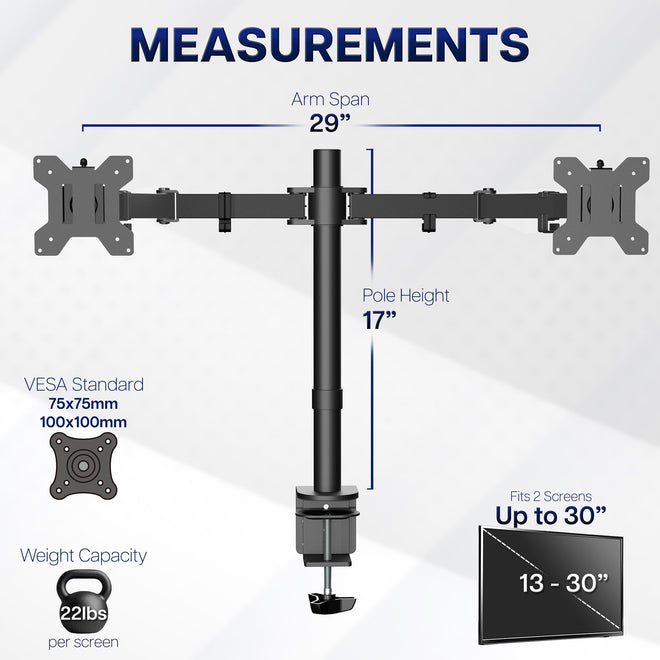 VIVO Dual Monitor Desk Mount, Holds 2 Computer Screens up to 30 inches and 22lbs Each, Heavy Duty Fully Adjustable Steel Stand with C-Clamp and Grommet, Black, STAND-V002 🍁 All In One Marketplace Canada