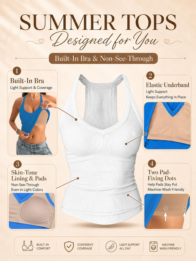 Danysu V Neck Cotton Tank Tops with Built-in Shelf Bra Sleeveless Racerback Fitted Basic Cami Shirts Black S 🍁 All In One Marketplace Canada