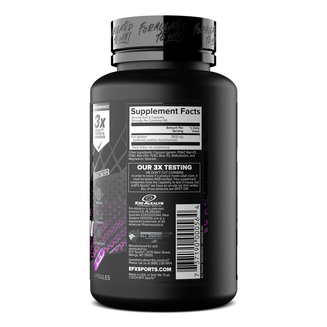 EFX Sports Kre-Alkalyn | PH-Correct Creatine Monohydrate | Informed-Choice, Gain Strength, Build Muscle & Enhance Performance I No Bloating, No Water Retention - 120 Capsules / 60 Servings 🍁 All In One Marketplace Canada