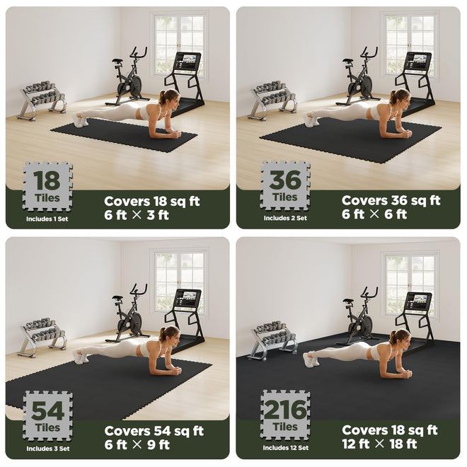 AIRHOP 12x12In Thick 18 Tiles Gym Floor Mat, High-Density EVA Foam Puzzle Gym Mat, Interlocking Foam Floor Tiles for Home Gym Exercise Equipment, Play Workout Garage Kitchen Flooring 🍁 All In One Marketplace Canada