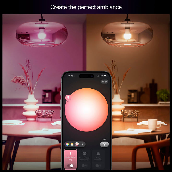 Philips Hue Essential Starter Kit: Bridge + 4 Essential E26 Smart Bulbs, White and Color Ambiance, 2200K-6500K, Dimmable, Works with Alexa, Google Assistant, Samsung SmartThings, Apple Home 🍁 All In One Marketplace Canada