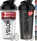 VELOMIX -2 Pack- 28 oz Protein Shaker Bottles for Protein Mixes - 2x Wire Whisk | Leak Proof Shaker Cups for Protein Shakes | Protein Shaker Bottle Pack | Shakers (Transparent & Black - 28oz) 🍁 All In One Marketplace Canada