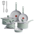 T-Fal Refresh Ceramic Nonstick 12-Piece Cookware Set, Oven Safe Up to 350ºF, Includes Stockpot, Griddle, Frying Pan, Utensils, Ceramic Cookware, Mint Green 🍁 All In One Marketplace Canada