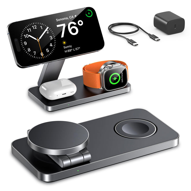 EXW Wireless Charging Station for Apple, Compatible with MagSafe Charger Stand,Foldable Travel Bedside Fast Qi Magnetic Wireless Charger for iPhone 17 Air 16 15 14 13 12 Series,Airpods Pro,Apple Watch 🍁 All In One Marketplace Canada