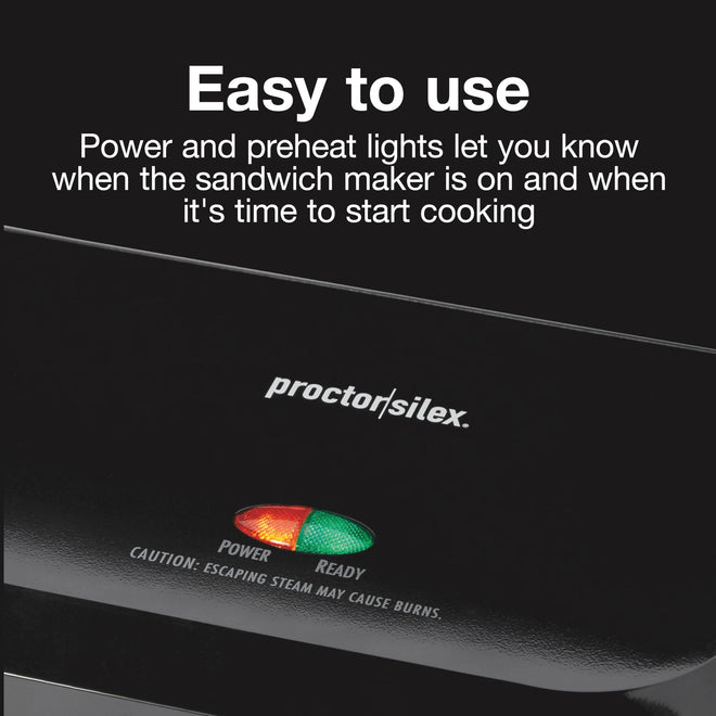 Proctor Silex 4 Serving Panini Press, Sandwich Maker and Compact Indoor Grill, Upright Storage, Easy Clean Nonstick Grids, Black (25440PS) 🍁 All In One Marketplace Canada