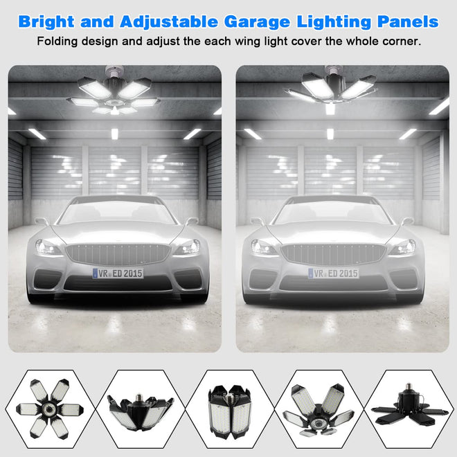 POLARPRA Garage Lights - 2Pack Super Bright 32000LM LED Garage Ceiling Light 6500K LED Shop Light w/ 6 Deformable Panels Screw in E26/E27 Socket Light Bulbs for Workshop Storage Warehouse Attic 🍁 All In One Marketplace Canada