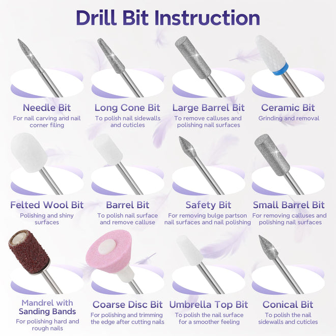 Breosic Electric Nail Drill 35000RPM,12-in-1 Nail File Portable USB-Rechargeable Cordless Nail Drill Professional with 9-Speed & LED Display Manicure Pedicure Nail Kits for Acrylic & Gel Nails(Purple) 🍁 All In One Marketplace Canada