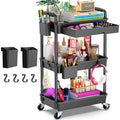 Goovilla 3 Tier Rolling Utility Cart Organizer with Removable Drawer, Stable and Sturdy Black Rolling Storage Carts with 2 Lockable Wheels for Bathroom, Kitchen, Snack, Craft, Makeup, Baby Essentials 🍁 All In One Marketplace Canada