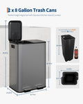 GarveeHome 2 x 8 Gallon Stainless Steel Double Trash Can with Lid for Kitchen, Large Dual Trash and Recycle Bin Combo, Step-on Kitchen Metal Garbage Cans, PP Inner Buckets, Liner Rim, Matte Grey 🍁 All In One Marketplace Canada