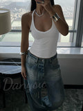 Danysu V Neck Cotton Tank Tops with Built-in Shelf Bra Sleeveless Racerback Fitted Basic Cami Shirts Bright White L 🍁 All In One Marketplace Canada