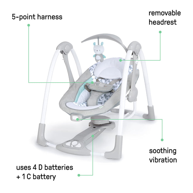 Ingenuity ConvertMe 2-in-1 Compact Portable Automatic Baby Swing & Infant Seat, Battery-Powered Vibrations, Nature Sounds, 0-9 Months 6-20 lbs (Raylan) 🍁 All In One Marketplace Canada