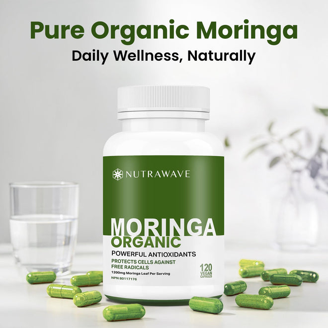 Nutrawave ORGANIC MORINGA LEAF Capsules 1200mg High Potency (2 x 600mg) – Gluten Free, Non-GMO, Vegan-Friendly Antioxidant Supplement -120 Capsules 🍁 All In One Marketplace Canada