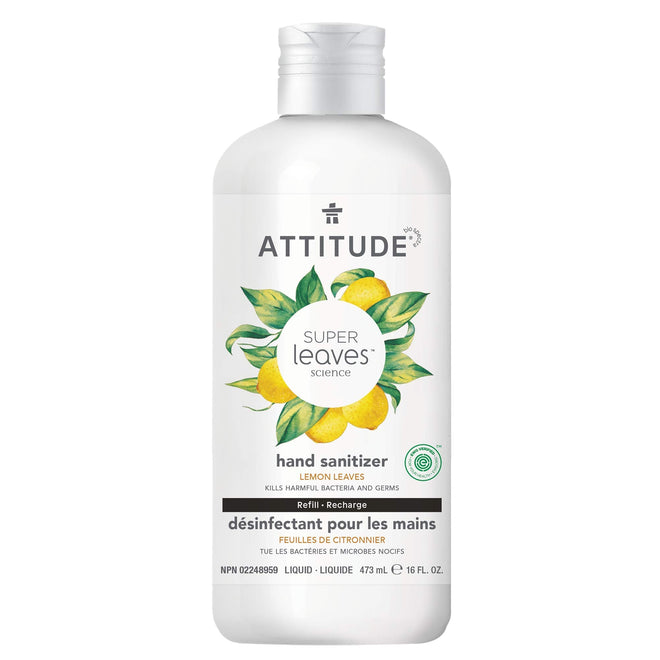 ATTITUDE Hand Sanitizer Refill, EWG Verified, Kills Germs & Bacteria, Vegan & Plant-Based, Safe for Adults & Kids, Lemon Leaves Scent, 473 mL 🍁 All In One Marketplace Canada