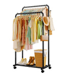 Sakugi Double-Rod Metal Clothing Rack with Wheels, Black 🍁 All In One Marketplace Canada