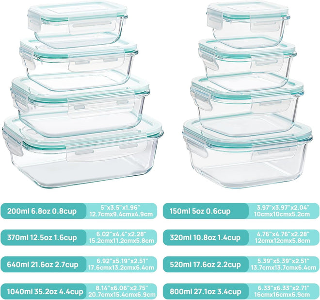 Vtopmart 8 Pack Glass Container Food Storage, Meal Prep Containers, Airtight Lunch Boxes with Leak Proof Locking Lids, for Microwave, Oven, Freezer and Dishwasher, Green 🍁 All In One Marketplace Canada