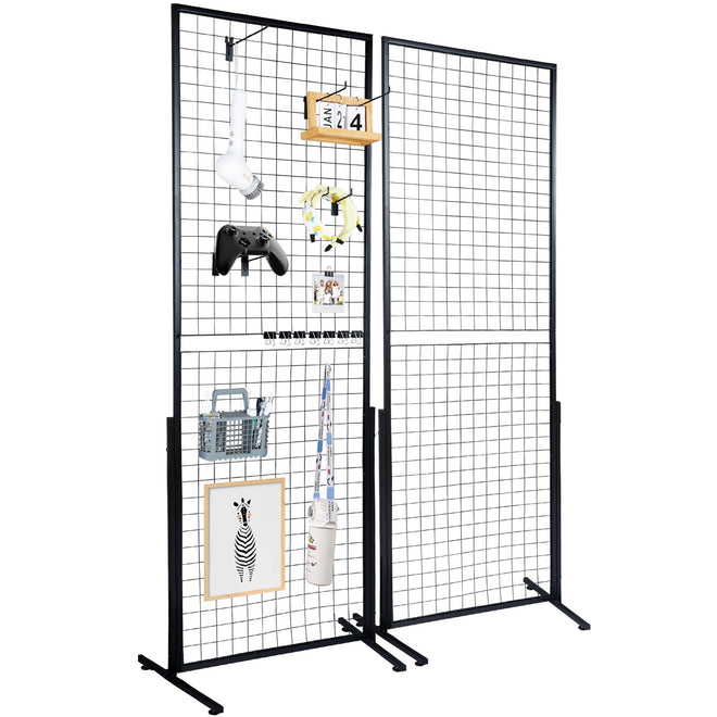 VEVOR 2' x 5.6' Grid Wall Panels Tower, 2 Packs Wire Gridwall Display Racks with T-Base Floorstanding, Double Side Gridwall Panels for Art Craft Shows, Retail Display with Extra Clips and Hooks 🍁 All In One Marketplace Canada