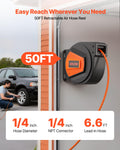 VEVOR Retractable Air Hose Reel, 1/4 Inch x 50 FT Hybrid Air Hose Max 300PSI, Enclosed Air-Compressor Hoses Reel Auto Rewind with 6.6 ft Lead in & Blow Gun, 180° Swivel Ceiling/Wall Mount 🍁 All In One Marketplace Canada
