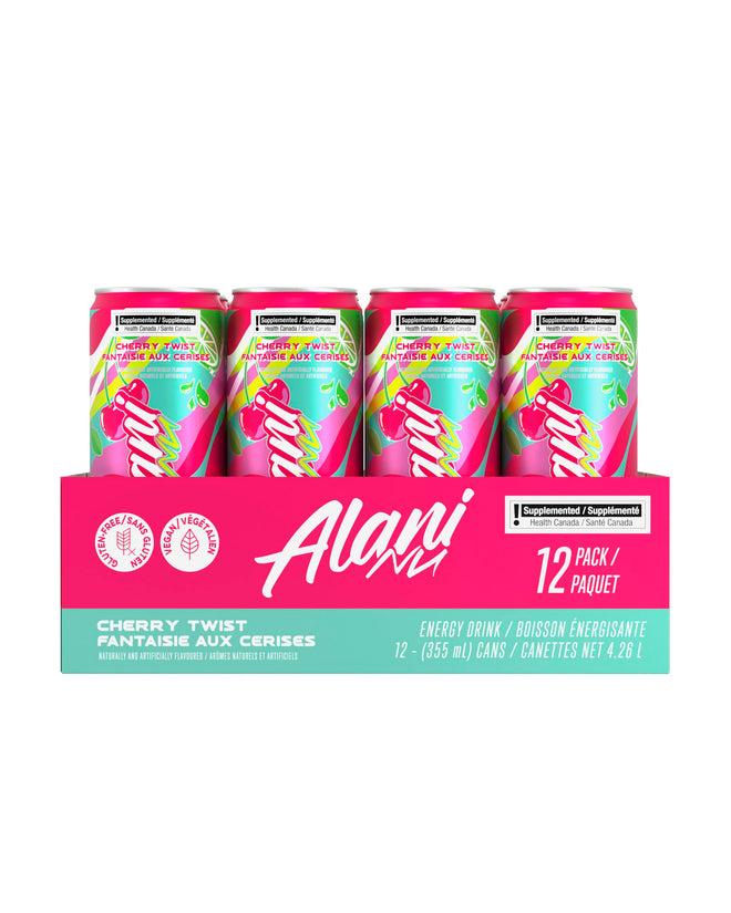 Alani Nu CHERRY TWIST Sugar-Free, Low Calorie Energy Drinks | 140mg Caffeine | Zero Sugar | 15 Calories or Less | 355 mL Cans (12 Pack) 🍁 All In One Marketplace Canada