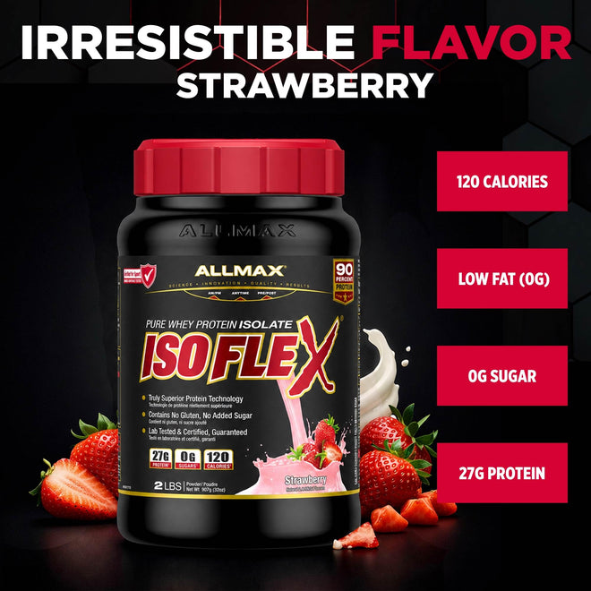 ALLMAX ISOFLEX Whey Protein Isolate, Strawberry, 2 lb 🍁 All In One Marketplace Canada