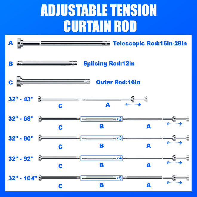 Ausemku Shower Curtain Rod Tension - 32-80 Inch Never Rust Non-Slip Spring Tension Curtain Rod No Drilling Stainless Steel Curtain Rod Use Bathroom Kitchen（Silver） 🍁 All In One Marketplace Canada