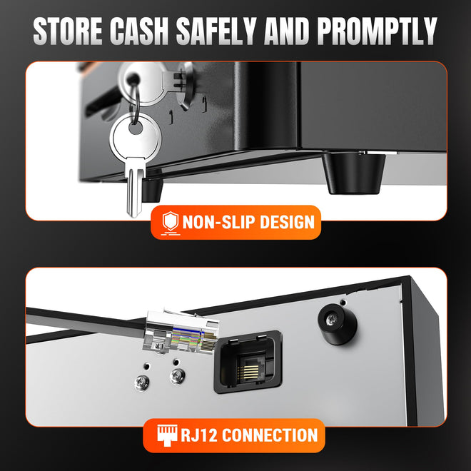 Tera 16" Auto Open Cash Register Drawer Insert Tray 5 Bill 8 Coin for Point of Sale (POS) System with Removable Cash Tray Media Slot 24V RJ12 Key-Lock (Round Corner) for Small Businesses Retail 405R 🍁 All In One Marketplace Canada
