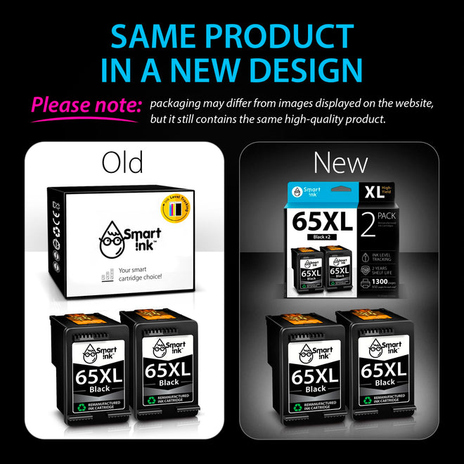Smart Ink Remanufactured Ink Cartridges Replacement for HP 65 XL HP 65XL (2 Black Combo Pack) to use with DeskJet 3755 2600 2625 2652 2655 3700 3720 3752 3772 Envy 5000 5010 5052 5055 Printer Series 🍁 All In One Marketplace Canada