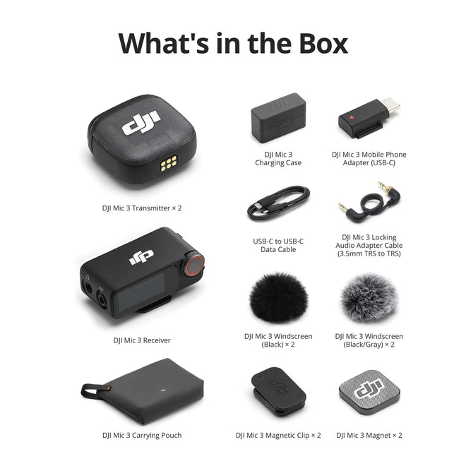 DJI Mic 3 (2 TX + 1 RX + Charging Case), Wireless Microphone for iPhone/Camera/Android, Ultralight, Adaptive Gain Control for Balanced Volume, Dual Band Anti-Interference, 28hrs Use, Vlog 🍁 All In One Marketplace Canada