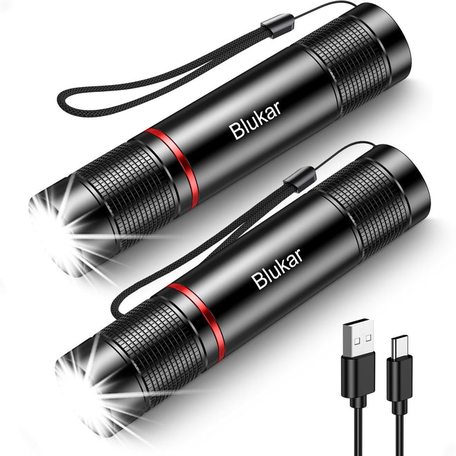 Blukar LED Rechargeable Flashlight 2 Pack, Super Bright Small Handheld Flashlights- Zoomable, Adjustable Brightness, Long Lasting Flash Light, Waterproof Pocket Size Torch Light for Emergency, Camping 🍁 All In One Marketplace Canada