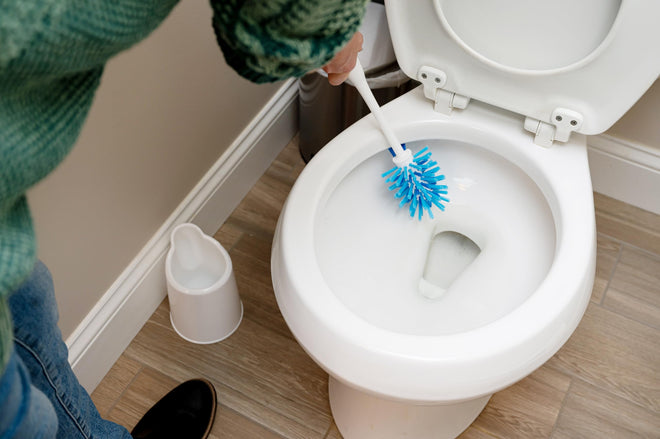 Vileda Deluxe Toilet Brush and Holder | Cleaner Brush with Ergonomic Handle | Easily Clean Under the Rim | Angled Bristles Reach Tough Spots 🍁 All In One Marketplace Canada