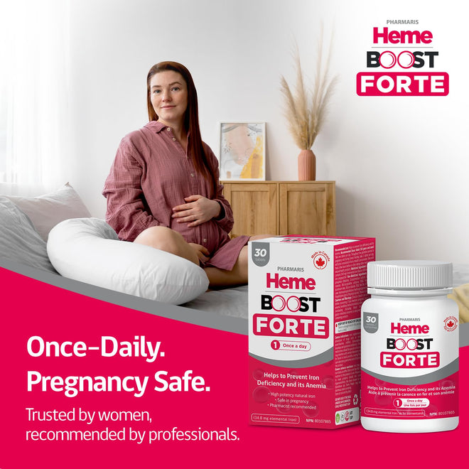 Hemeboost Forte 696 mg Heme Iron Supplements Polypeptide, (34.8 mg Elemental Iron), Prevents Iron Deficiency & Anemia, Better Absorption, Well-Tolerated Formula, Safe for Pregnancy, 30 Tablets 🍁 All In One Marketplace Canada