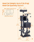 Feandrea Cat Tree Tower, 155 cm Multi-Level Cat Condo with 5 Scratching Posts, 2 Perches, 2 Caves, Hammock, 2 Pompoms, Smoky Gray UPCT192G01 🍁 All In One Marketplace Canada