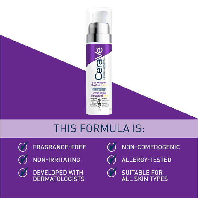 CeraVe Skin Renewing Day Cream SPF 30, Anti-aging Daily Moisturizing Cream with Encapsulated Retinol, Ceramides & Hyaluronic Acid, Fragrance Free, Recommended by Dermatologists, 50g 🍁 All In One Marketplace Canada