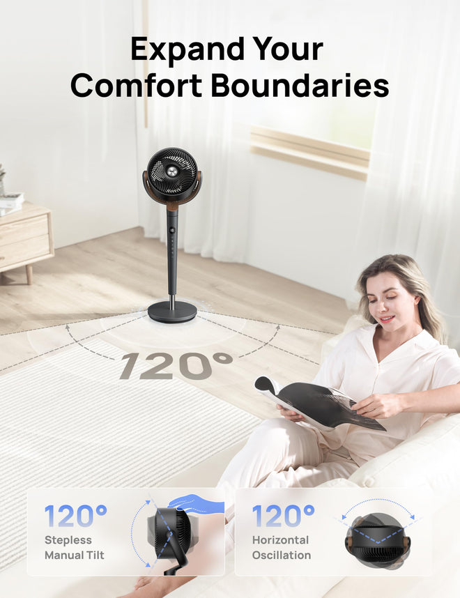 Dreo Fan for Bedroom, 120° Oscillating Standing Fans, Quiet Floor Fan with DC Motor, 100ft Pedestal Fans for Room, 9 Speeds, 4 modes, 20dB, 120° Manual Vertical, 37-42" Adjustable Height, 9H Timer 🍁 All In One Marketplace Canada