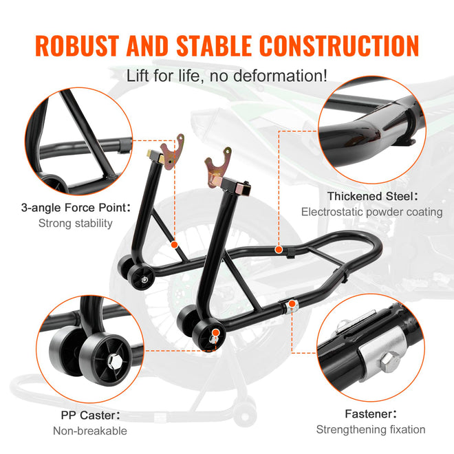 VEVOR Motorcycle Stand Lift, 850lbs Front Rear Combo Stand Lift Stand, Front and Rear Wheel Fork Stand, U+L Fork Swingarm Spool, Compatible with Most Yamaha Honda Kawasaki Suzuki Motorcycles, Black 🍁 All In One Marketplace Canada